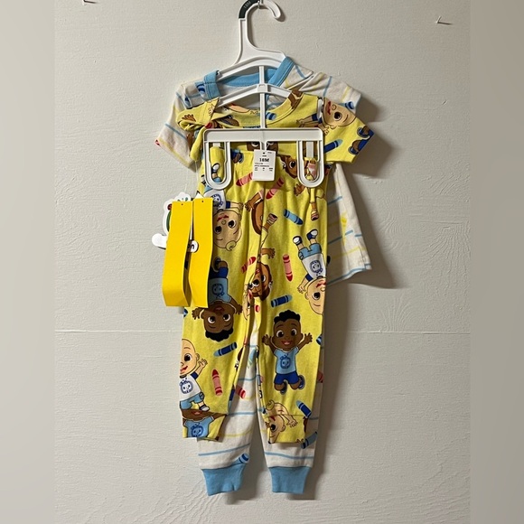 Cocomelon Snug Fit Pajama Set Toddler Unisex Boy Girl 4pc Yellow Blue Stripe New - Picture 3 of 4